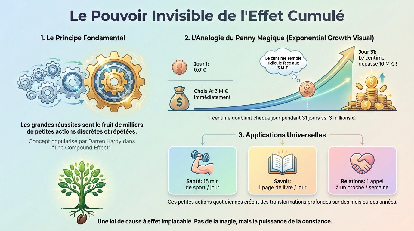 Illustration de l'effet cumulé montrant une croissance exponentielle au fil du temps