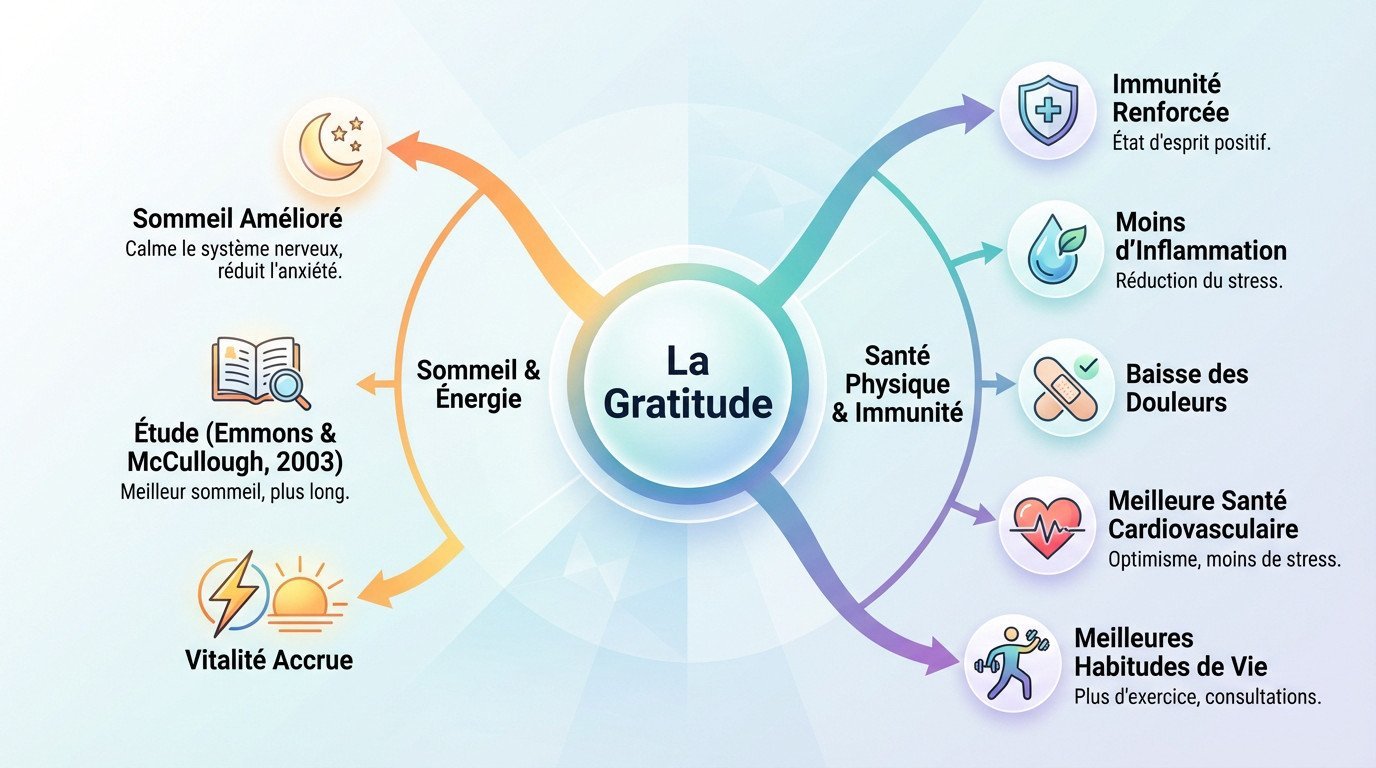 Femme sereine ressentant les bienfaits physiques de la gratitude sur son corps et son esprit